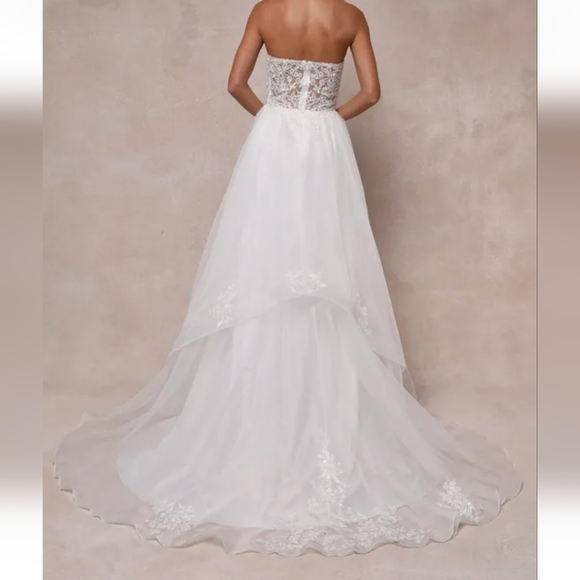 LULU'S EMBROIDERED ORGANZA STRAPLESS WEDDING GOWN Size Small - Picture 6 of 15